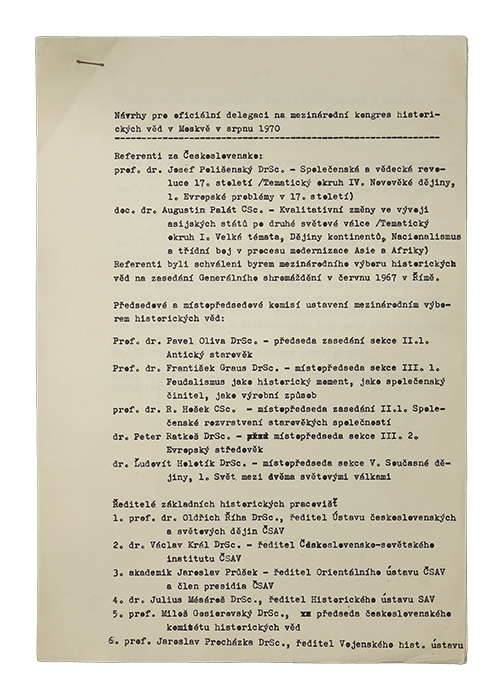 Návrh na delegaci na kongres CISH XIII do Moskvy, 1970