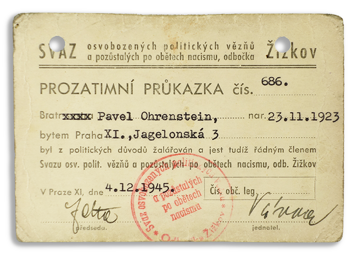 Průkazka Svazu osvobozených politických vězňů, 1945